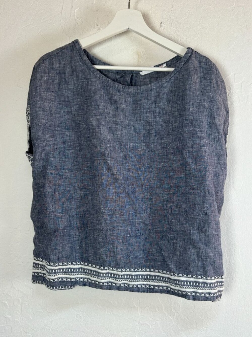 Sigrid Olsen Womens Linen Embroidered Trim Button-Back Short Sleeve Top Medium